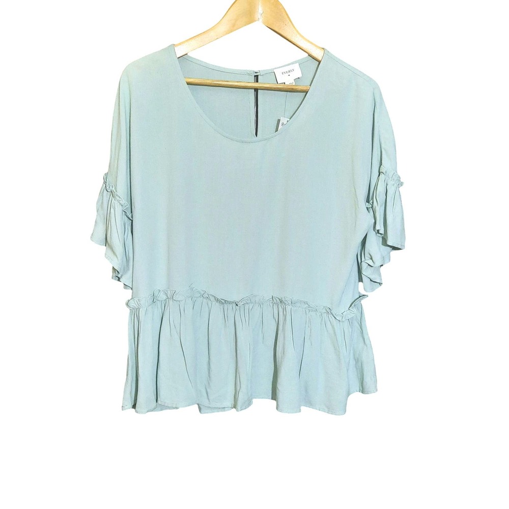 Everly Peplum Womens Ruffle Babydoll Mint Green Top